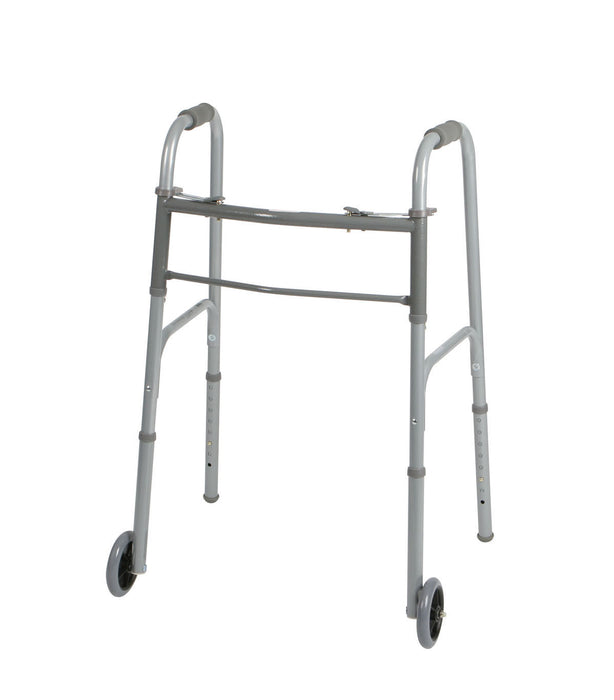 Medline Two-Button Folding Walkers with 5" Wheels